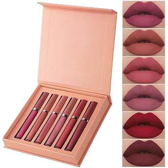 6 Colours Lipstick Set Matte Non-Stick Cup Lip Gloss Set Waterproof Lip Tint Liquid Lipsticks Matt Long-Lasting Liquid Lipstick Cosmetic Make-Up Colourful A