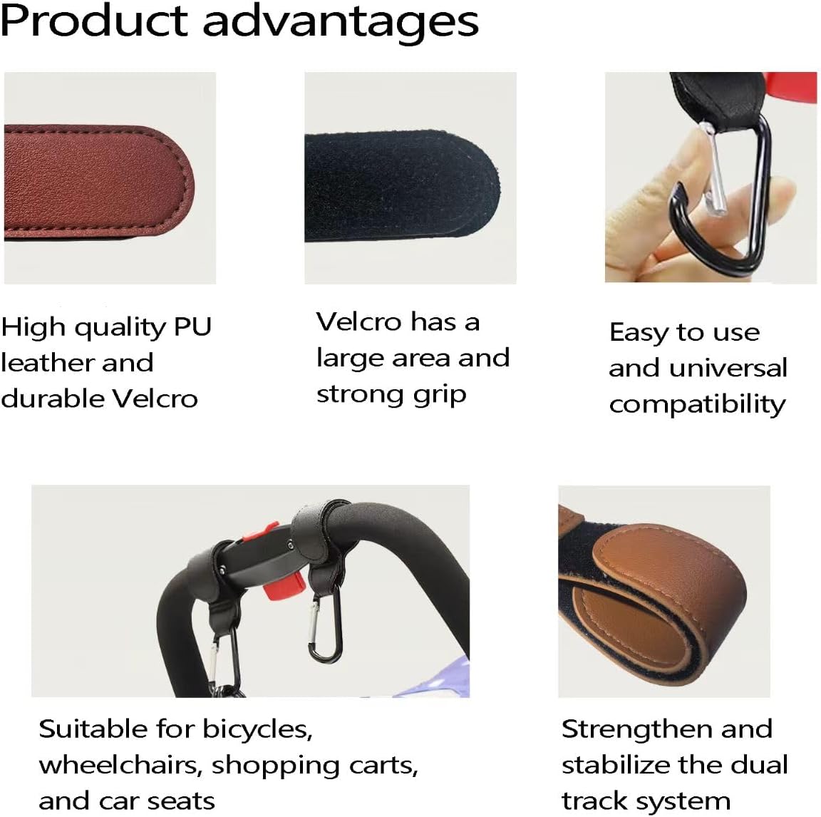 Stroller Hooks for Bags,2 Pack Non-Slip Stroller Clips and Hooks,Adjustable Stroller Carabiner Clip,Baby Stroller Accessories,Hooks for Bike,Scooter,Wheelchair, Walker by Aguwontior