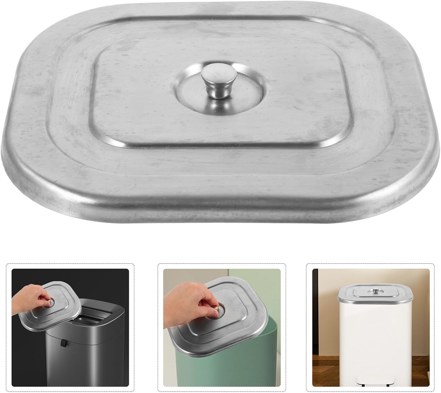 Rectangular Embedded Type Trash Bin Lid Stainless Steel Waste Bin Cover Flush Garbage Can Replacement Lid for Kitchen Sink and Bathroom Countertop Use