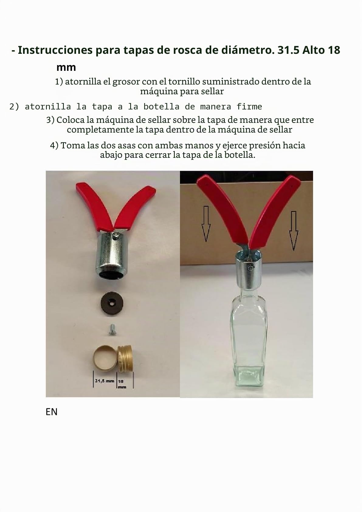 Selladora para tapones de rosca preroscados diámetro 31,5 mm