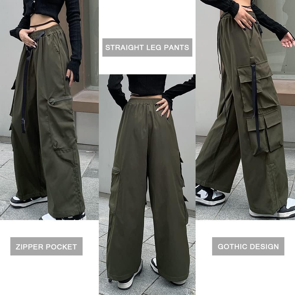 Hewlshawn Women's Cargo Pants Gothic Baggy Wide Leg Trousers Harajuku Y2k High Waisted Pants Streetwear - Image 4