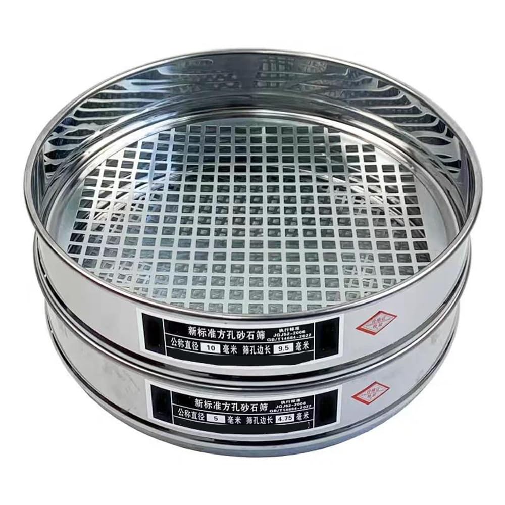 Sito laboratoryjne do badań żwiru, kwadratowe oczka 20 cm, otwór 0,075-90 mm, chromowana pokrywa i tacka(1.18 mm)
