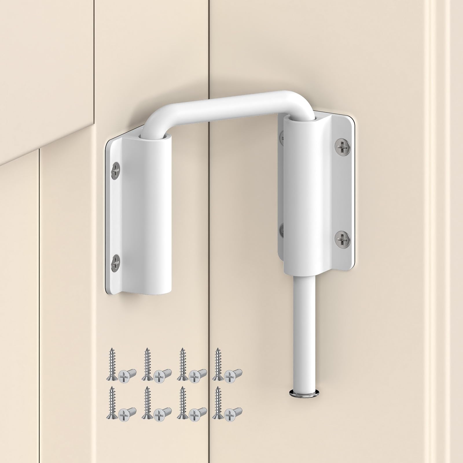 Upgraded Sliding Door Loop Lock, 90/180 Degree Multi-Angle Aluminum Alloy Gate Latches for Barn Door, Closet, Fence, Window, Patio - Security U-Bolt Latch Locks (White-1PC)