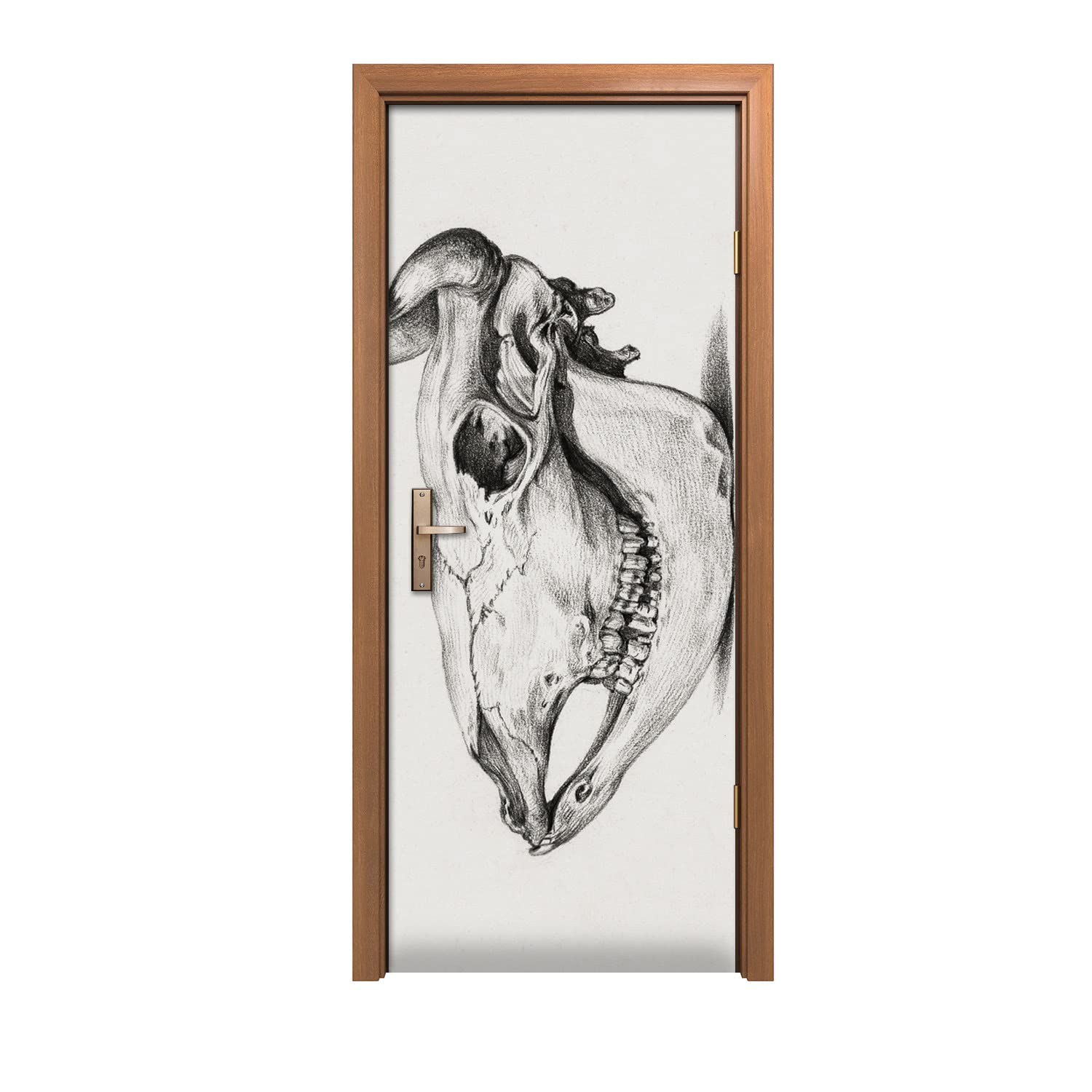 Autocollant de porte crâne de vache 80x200cm pour salon moderne et déco industrielle