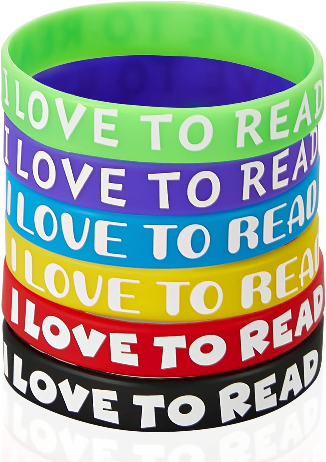 - I Love to Read Rubber Bracelets Motivational Rubber Wristband Colorful Silicone Wristbands Bracelets for Classroom Rewards Teacher Award School Home Decoration Party Favors