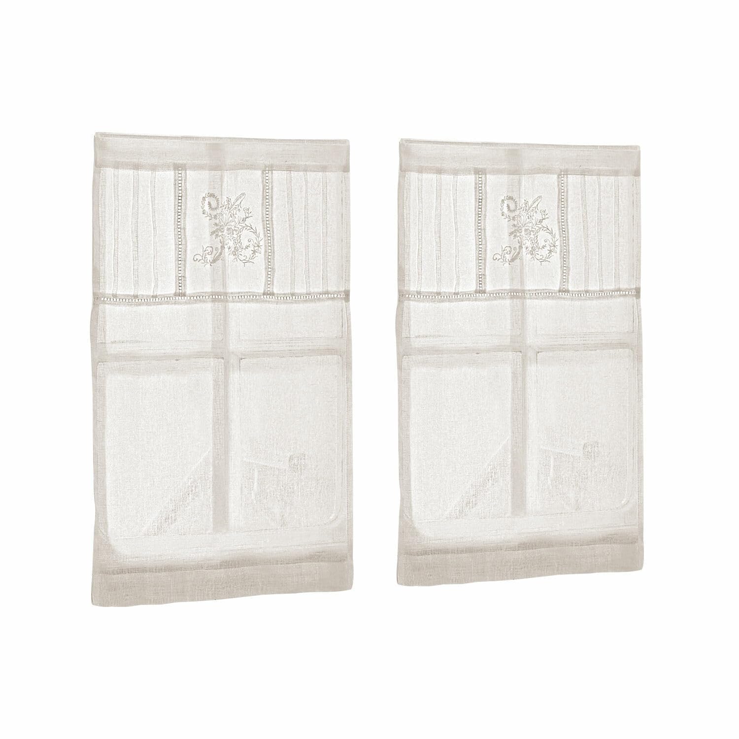 Loberon Scheibengardine 2er Set Mayenne - creme | Liebevoll Bestickt, Charmanter Landhausstil, Blickdicht, mit Tunnelsaum, Sichtschutz, Fensterdekoration, Leinen