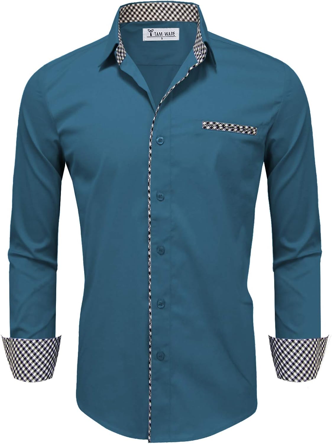 TAM WARE Men's Classic Slim Fit Contrast Inner Long Sleeve Dress Shirts