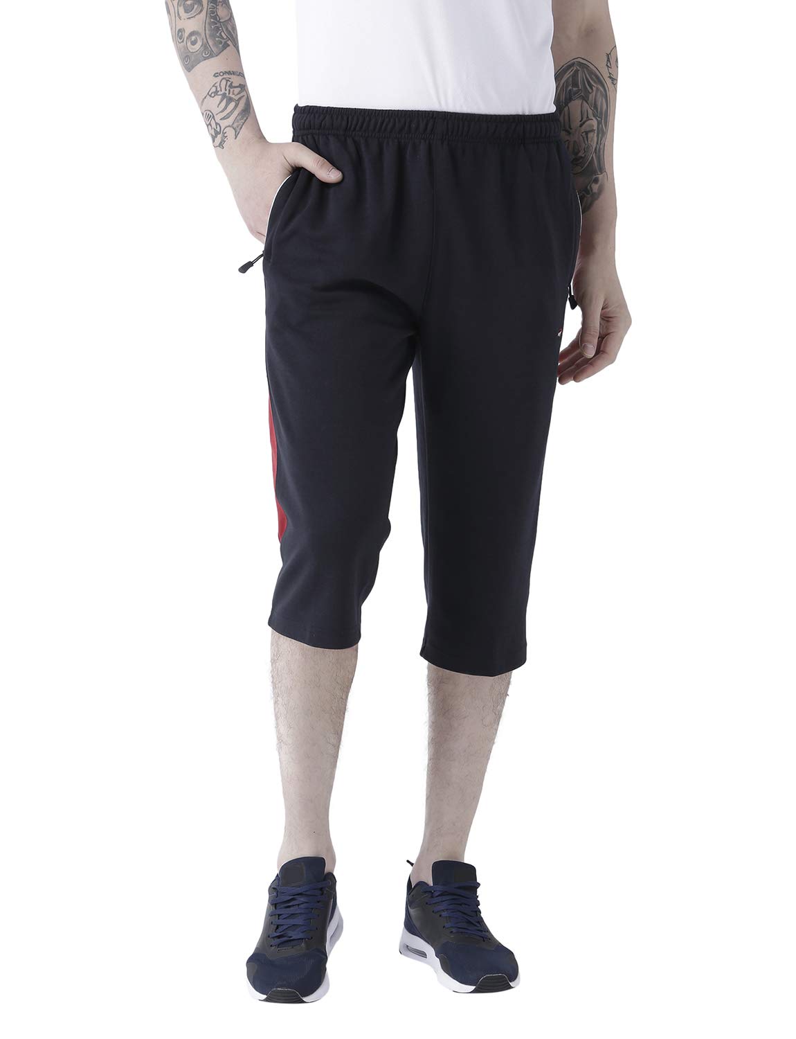 Men's Knit Hoisery Three Fourth Shorts Pants with Secure Zipper Pockets