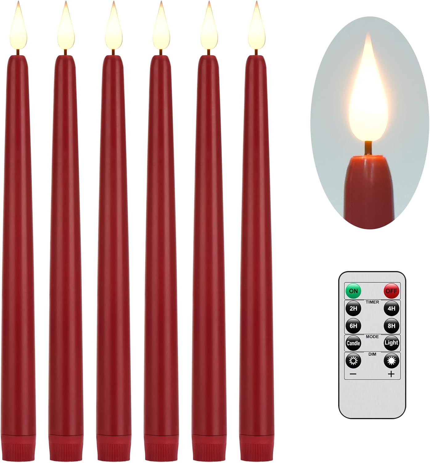 Flameless Taper Candles with Remote Control, Plastic LED