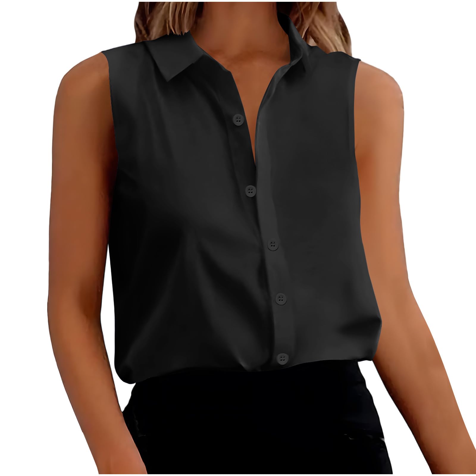 NUSGEAR Camisa sin Manga Mujer Verano Moda Color sólido Casual Camisa Blusa Camisetas de Tirantes Cuello Redondo Botones Oficina Camisola Elegante Original Fiesta Chaleco Tops Suelto Basic tee 2024