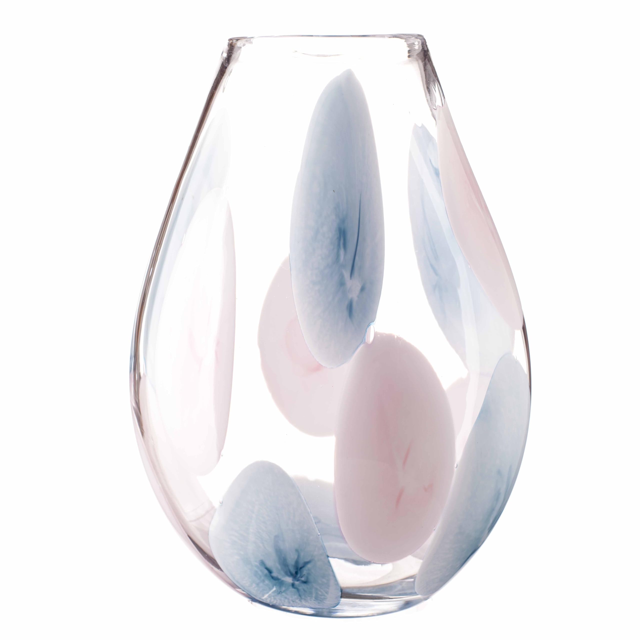 Amelia Art Glass Clear, Pink & Blue Large Glass Oval Vase In (Cotton Candy) (30Cm)