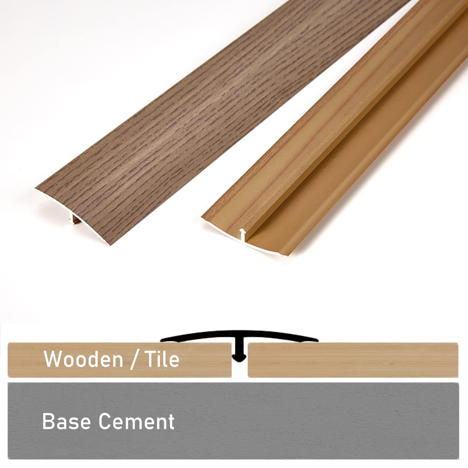 Perfil en T de aluminio de 90 a 150 cm, 4 cm de ancho, acabado de grano de madera para transiciones de laminado, azulejos y madera, ideal para bordes de suelos lisos, solución duradera y elegante