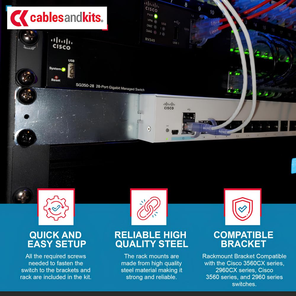 CablesAndKits RCKMNT-19-CMPCT= Rack-Montage-Kit für Cisco 3560/2960 CX | Passend für Cisco Catalyst 3560/2960, CX-Serie und 9200CX-Kompaktschalter; inklusive 2 Metall-Rack-Halterungen und Schrauben