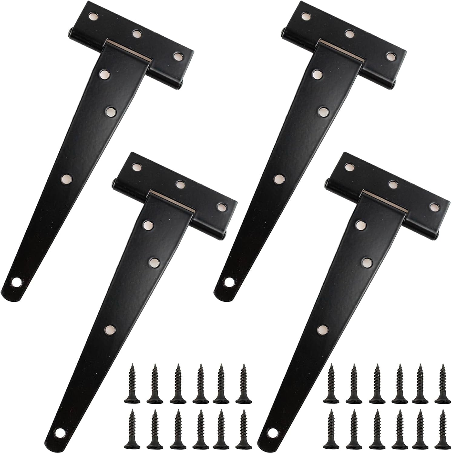 6 inch T Strap Hinges, 4PCS Black Heavy T Strap Hinges, Gate Hinges for Wooden Fences,Yard Door,Barn Door Gates, Wrought Rustproof