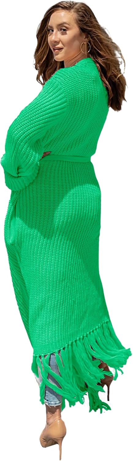 Women's Floor Length Open Front Knit Cardigan Dress - Long Sleeve Maxi Dress - Cardigan for Women