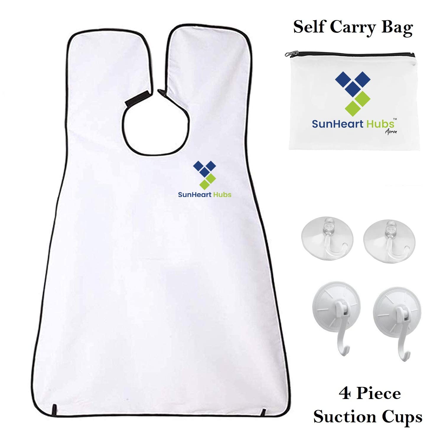 SunHeart Hubs Beard Apron Hair Catcher Grooming Bib for Men Shaving & Trimming with 4 Suction Cups Use for Men - White