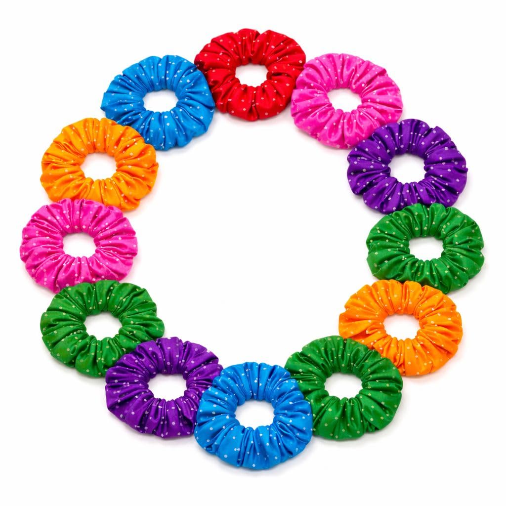 Pack of 12 Luxury Jewel Tone Multicolor Skinny Satin Scrunchies with Beads for Women | Soft Anti Hair Breakage Hair Ties for Girls and Women | Stylish No Damage Hair Accessories | Best gift for Sister, Friend, Mom