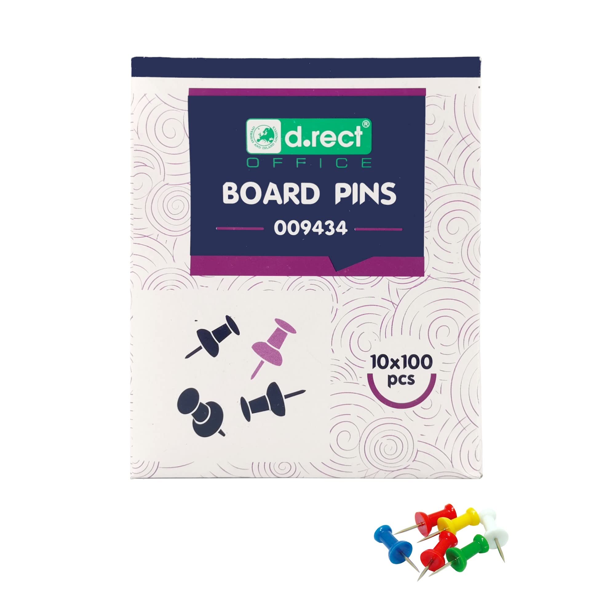 D.RECT Pin Board Tacks for Cork Boards Packaging 100 Pieces Dispenser 10 Packs