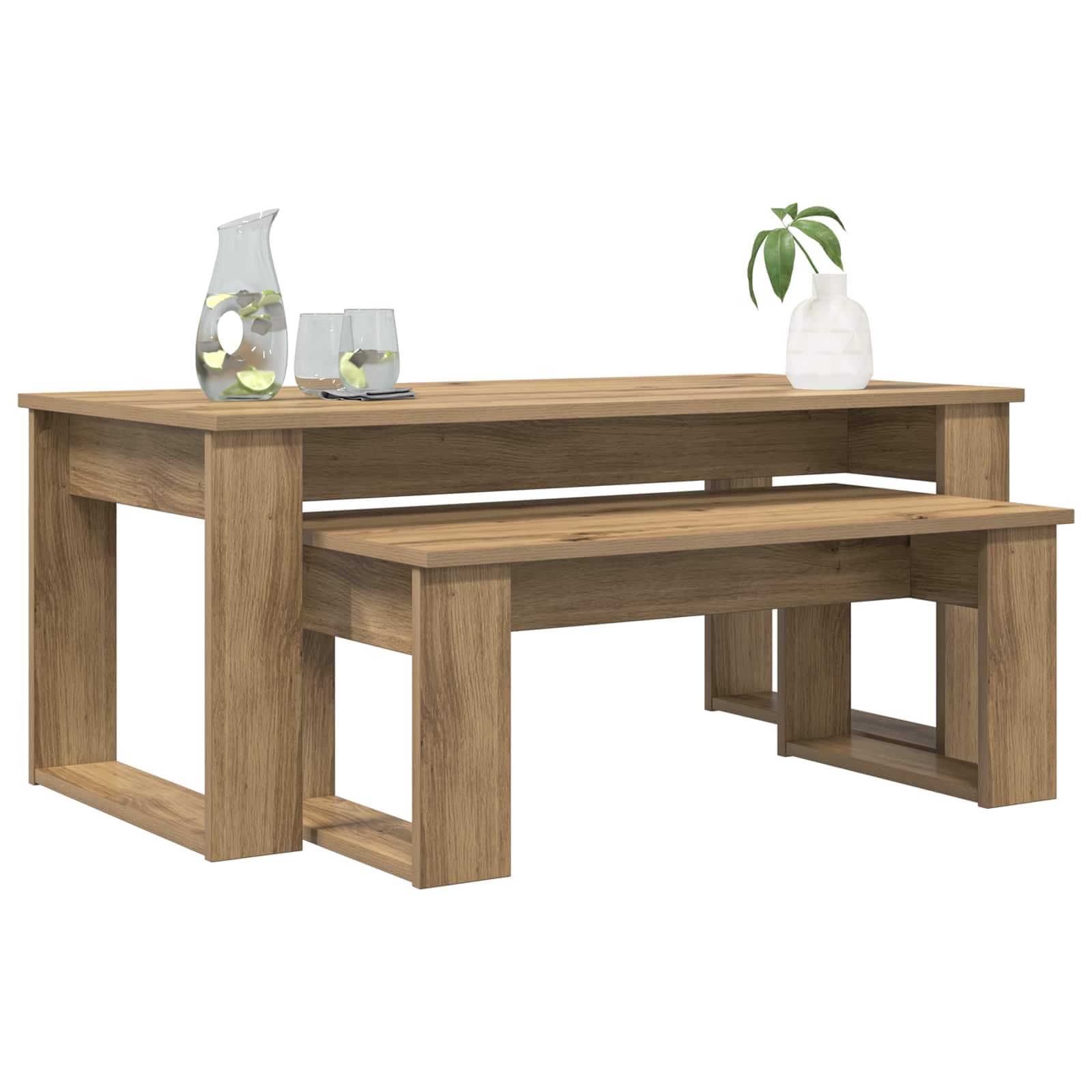 Set di 2 tavolini da caffè in rovere Artisan | Set da tavolo in due pezzi con effetto rovere per possibilità di posizionamento flessibili in soggiorno e salotto.