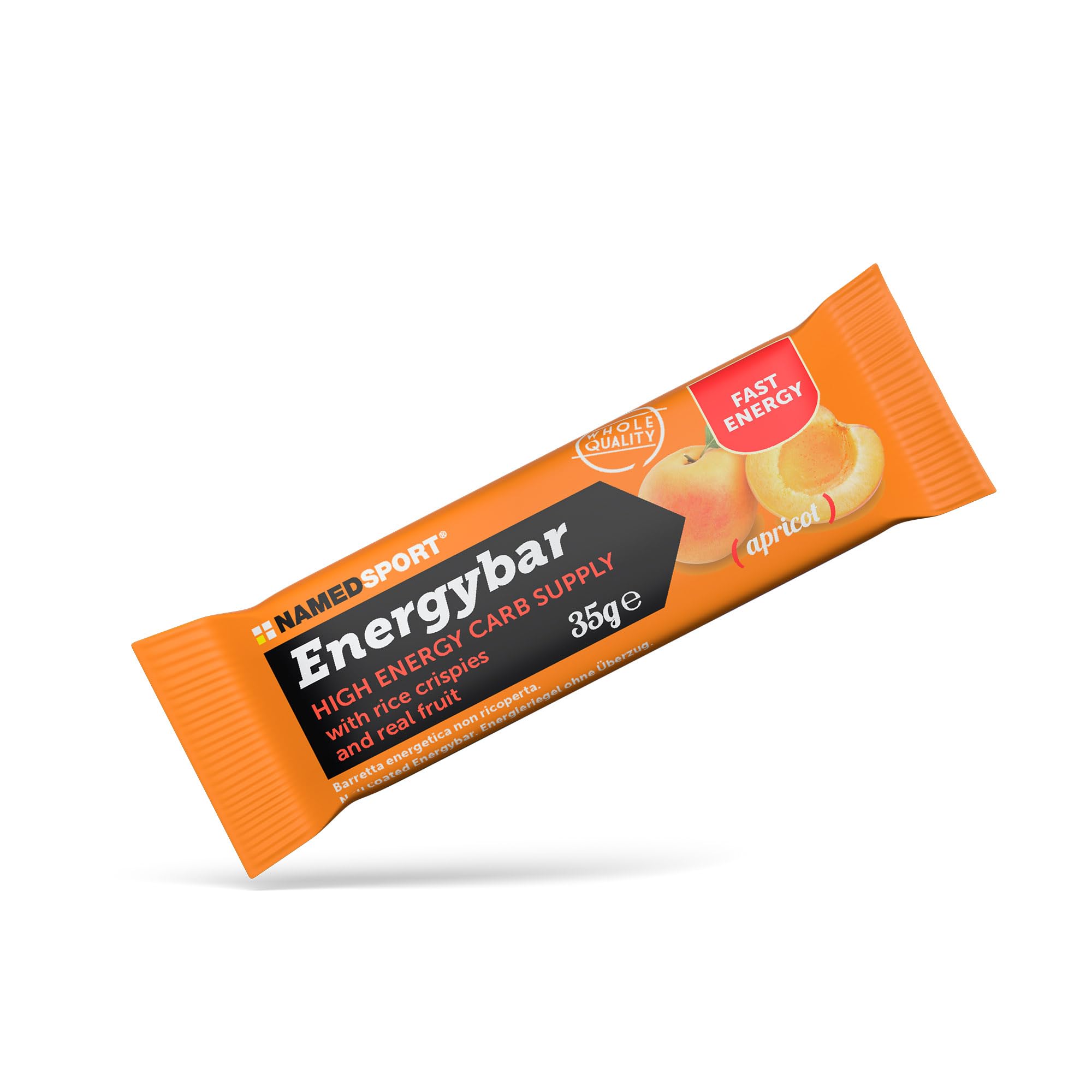 NAMEDSPORT> EnergyBar, Barre énergétique au goût d'abricot savoureux, à base de glucides, avec du riz soufflé et de vrais fruits, Brand of Italy, Boîte de 12 unités
