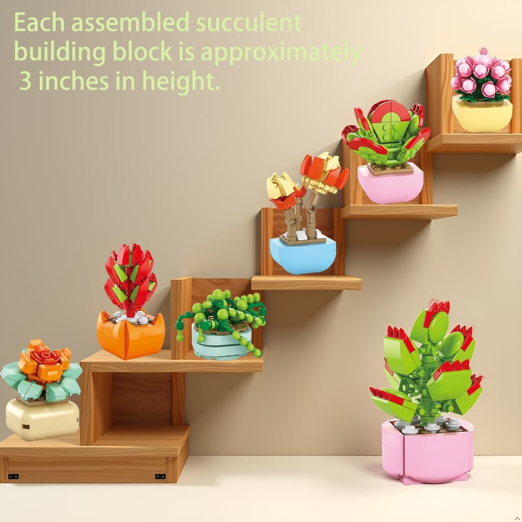 BRICHBROW 12 Pack Flowers Succulents Mini Building Set,Plant Building Blocks Toy, Gifts for Mother's Day, Valentine's Day,Easter Party Favors, Christmas Birthday Gift