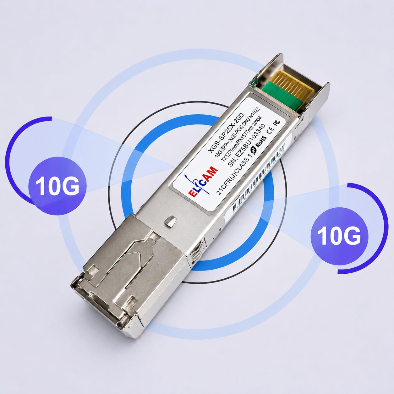 Elfcam - Módulo Transceptor 10Gb XGS-PON para Fritz!Box 5530/5590 Fiber – SFP+ Óptico, Alcance 20 km, Compatible con Fritz!OS 7.50+, SC/UPC SM, TX1270nm/RX1577nm