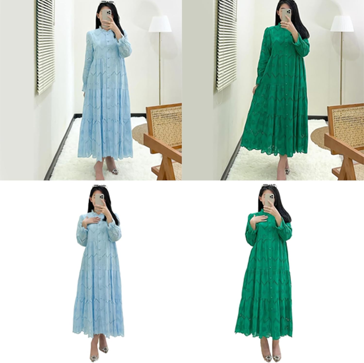 BOGEEL刺繍レースロングドレス、女性用、快適なポリエステル生地、フルレングスフリルフリンジドレス