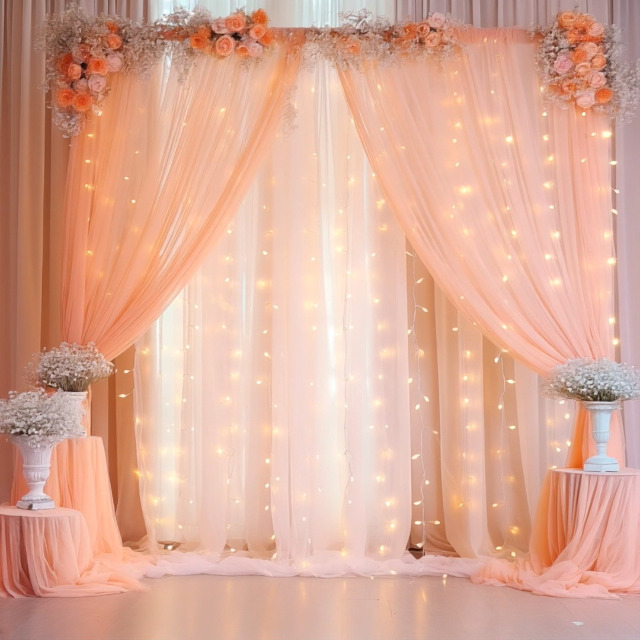 10ft X 10ft Yellow Backdrop Curtain With Lights String For Parties, Sheer Tulle Wedding Photo Backdrops Drapes For Baby Shower Birthday Party - View #5