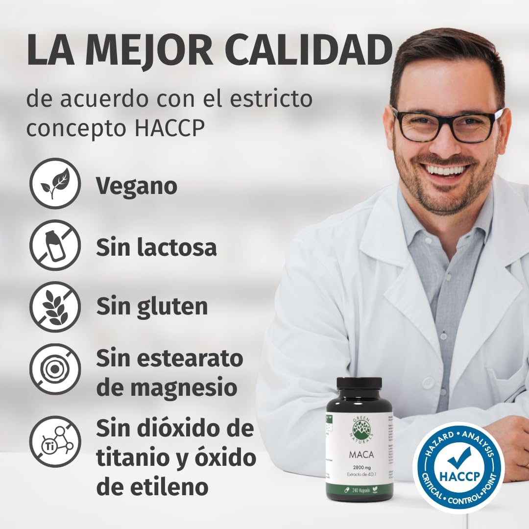 Green Naturals Maca Negra-Roja-Amarilla 40:1 – 2.800 mg – 240 cápsulas | Equivale a 112.000 mg de maca · Vegano · Para 2 meses · Analizada en laboratorio