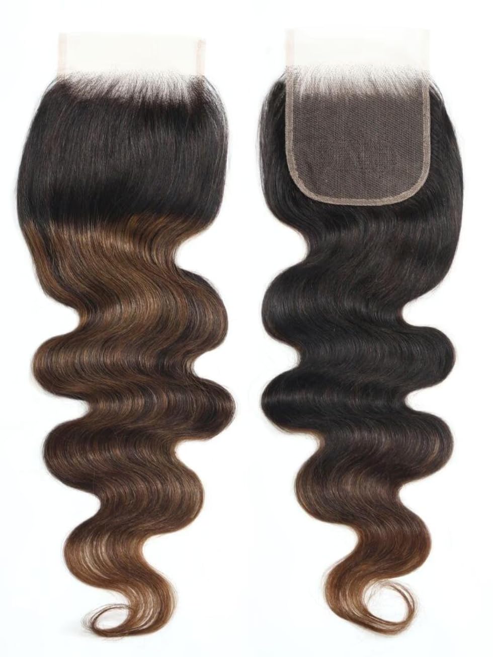 UNICE 12A Body Wave Human Hair Bundles with 4x4 Lace Closure 14 16 18+14 inch 100% Brazilian Virgin Hair Weave Extensions Tangling-Free Shedding-Free Ombre Chestnut Brown Color