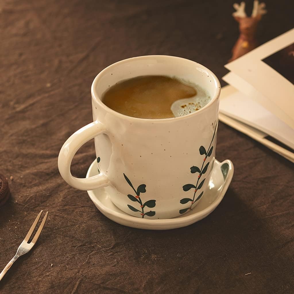 Hand-painted Grass Mug Saucer Japanese Retro Ceramic Cup Literary Personality Water Cup Rough Pottery Coffee Cup