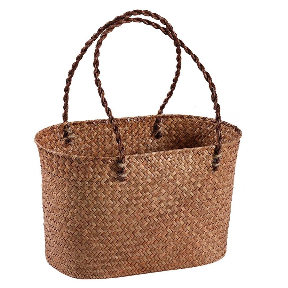 Wicker Picnic Basket Outdoor Picnic Straw Shopping Basket for Picnic Camping Outdoor(L)