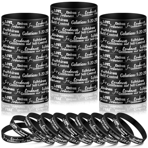 Huquary 48 pulseiras de fruta de espírito, pulseiras inspiradoras de silicone cristão a granel, religiosas, motivacionais, amor, alegria, paz, paciência, presente, decoração de fruta do espírito