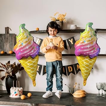 Rainbow Ice Cream Cone Balloon Candies Sweetmeat Food Party Supplies For Birthday Wedding Baby Shower, 6 Pack Big Ice Cream Balloons Dessert Sweet Food Candy Balloons IceCream Swirl Display Decoration
