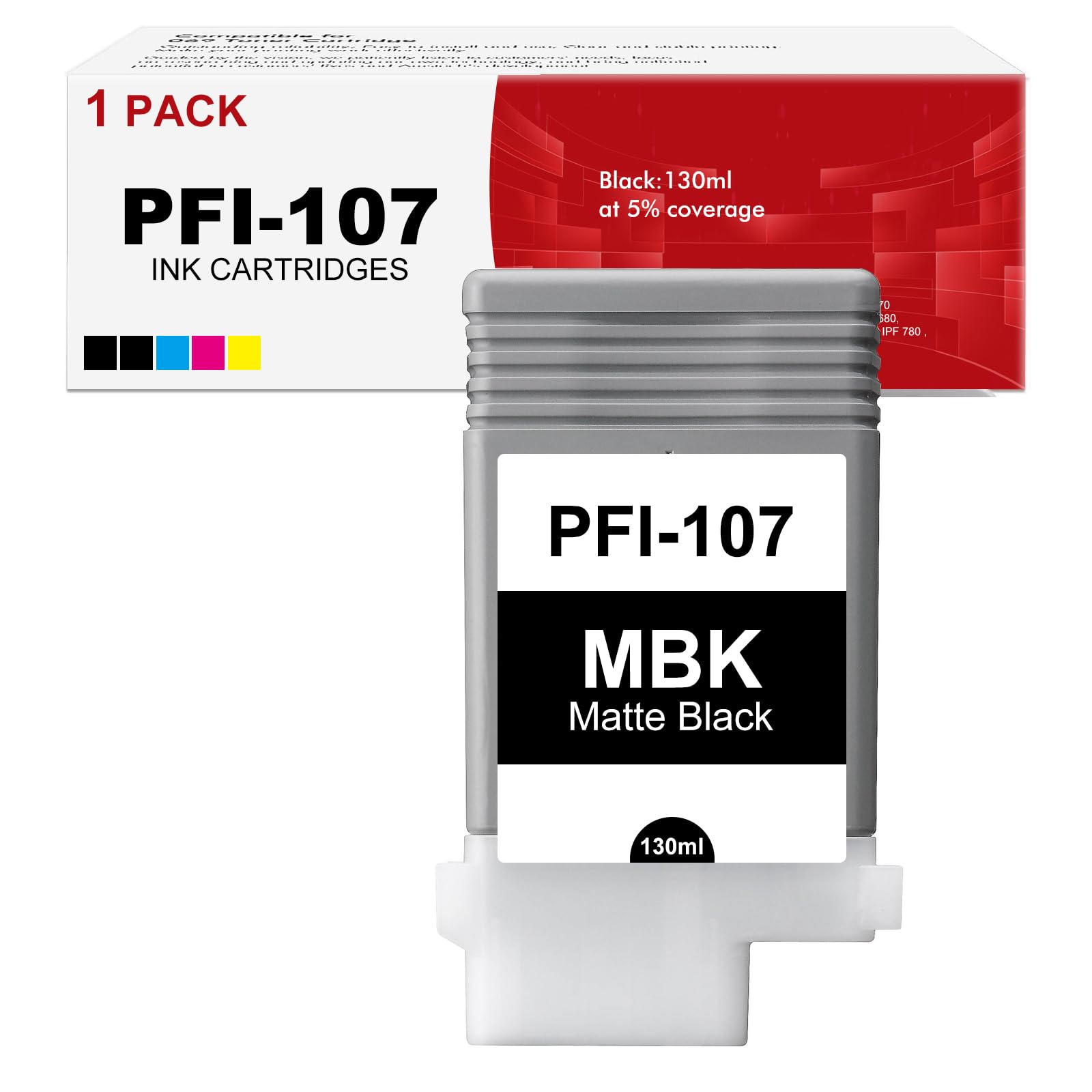 PFI-107 PFI107 Cartuccia d'inchiostro rigenerata per Cartucce Canon PFI-107MBK Pigment 6705B001 Sostituzione per Canon ImagePROGRAF iPF670 iPF680 iPF685 iPF770 iPF780 iPF78 (Nero opaco)