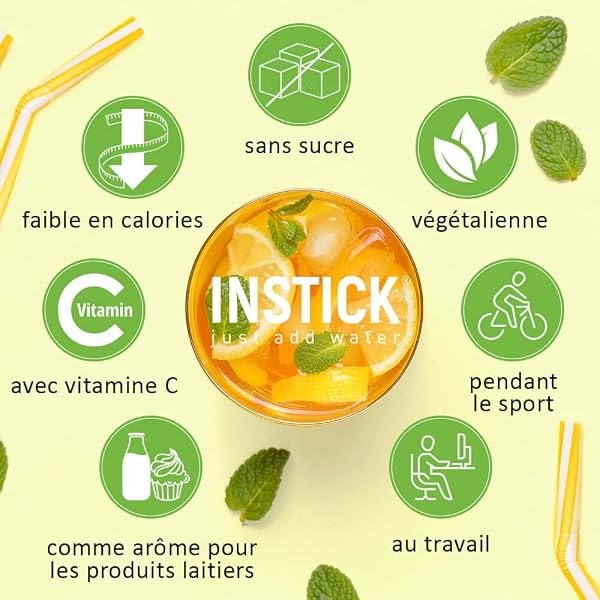 INSTICK Boisson instantanée sans sucre | Lot 6-5 paquets de 12 sachets chacun pour 12x0,5L | différentes sortes pour lait et substitut de lait | boisson en poudre - végétalienne, faible en calories - 2