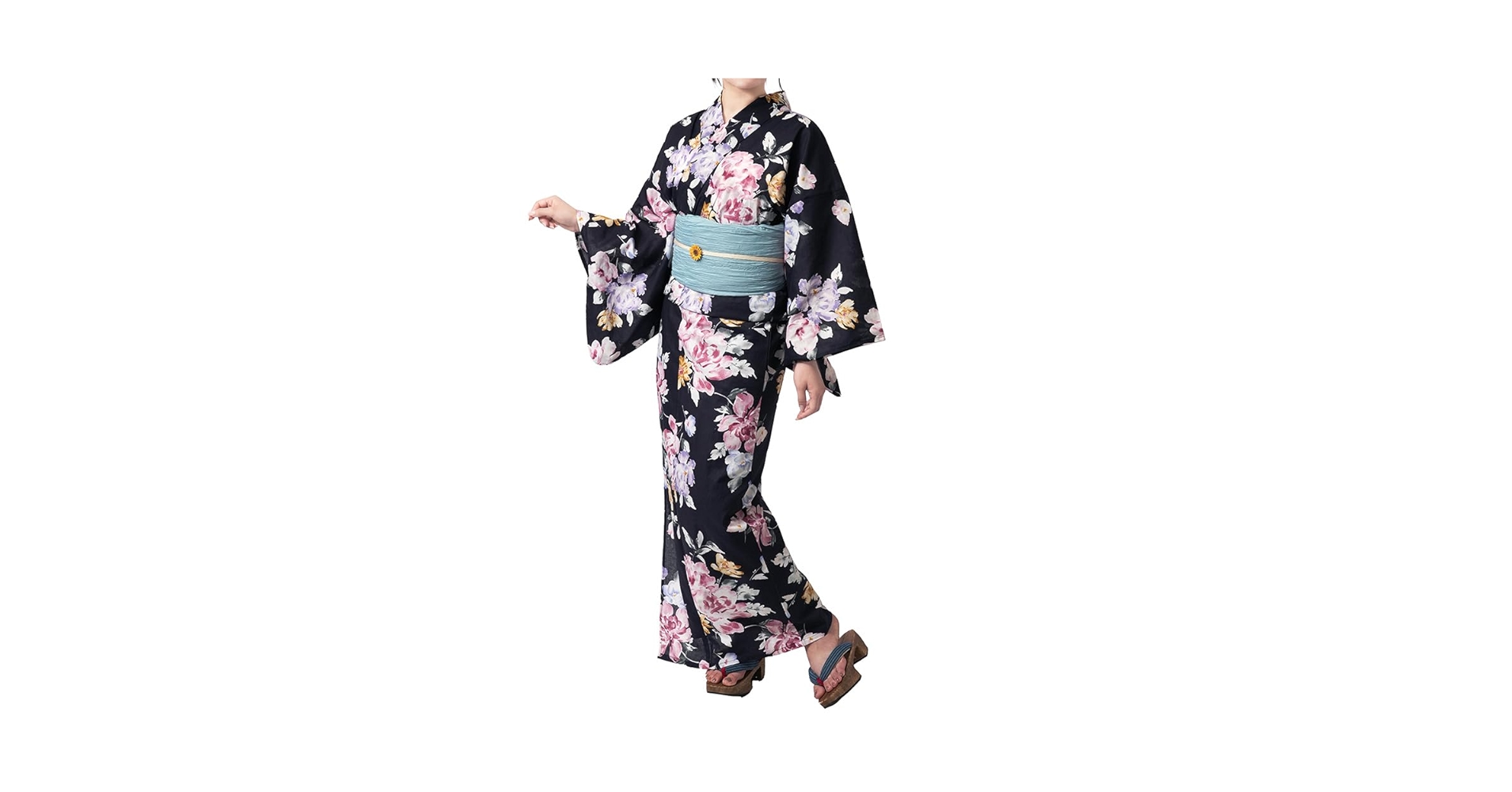 浴衣4点セット◆古典花柄浴衣✖️リバーシブル半幅帯✖️天然石帯留✖️真田紐 浴衣4点セット◇古典花柄浴衣✖️リバーシブル半幅帯✖️天然石帯留