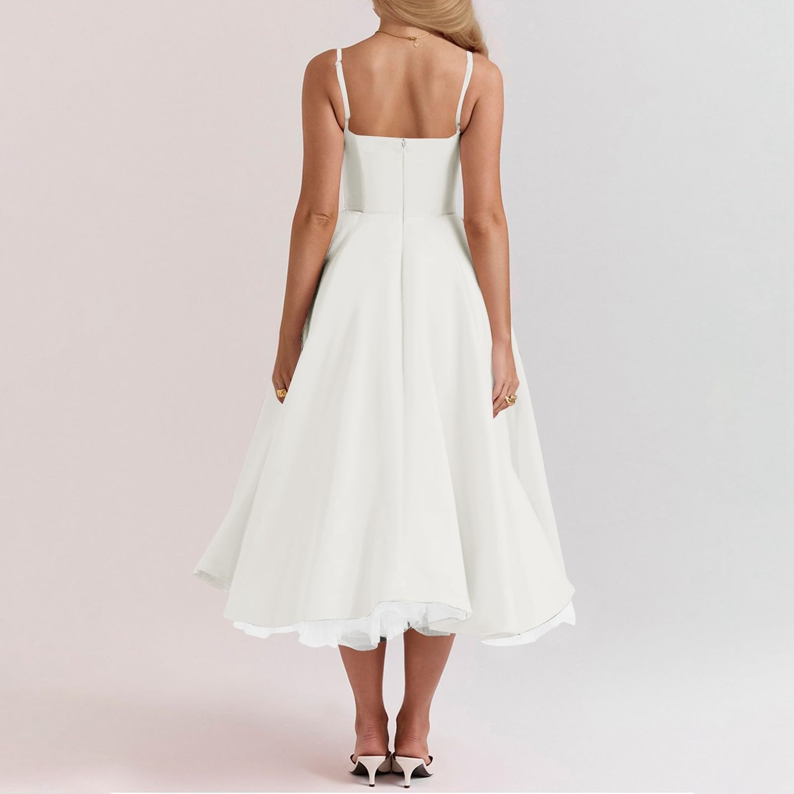 Korsett Kleid Damen Sommer Lang Trägerkleid Damen Midi Elegant A Linie Sommerkleid Blumen Spaghettiträger Sundress Corset Sommerkleider Leicht Und Luftig Midikleid Sommer mit Taschen Kleider