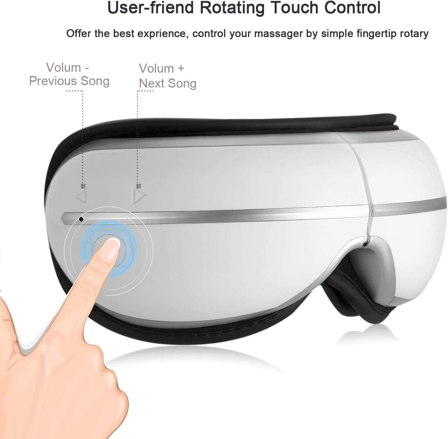 Massager de ojos con calor, compresión de aire, música Bluetooth, Masajeador de ojos infrarrojos recargables para aliviar ojos secos de ojos Fatiga oculta Los círculos oscuros mejoran la circula