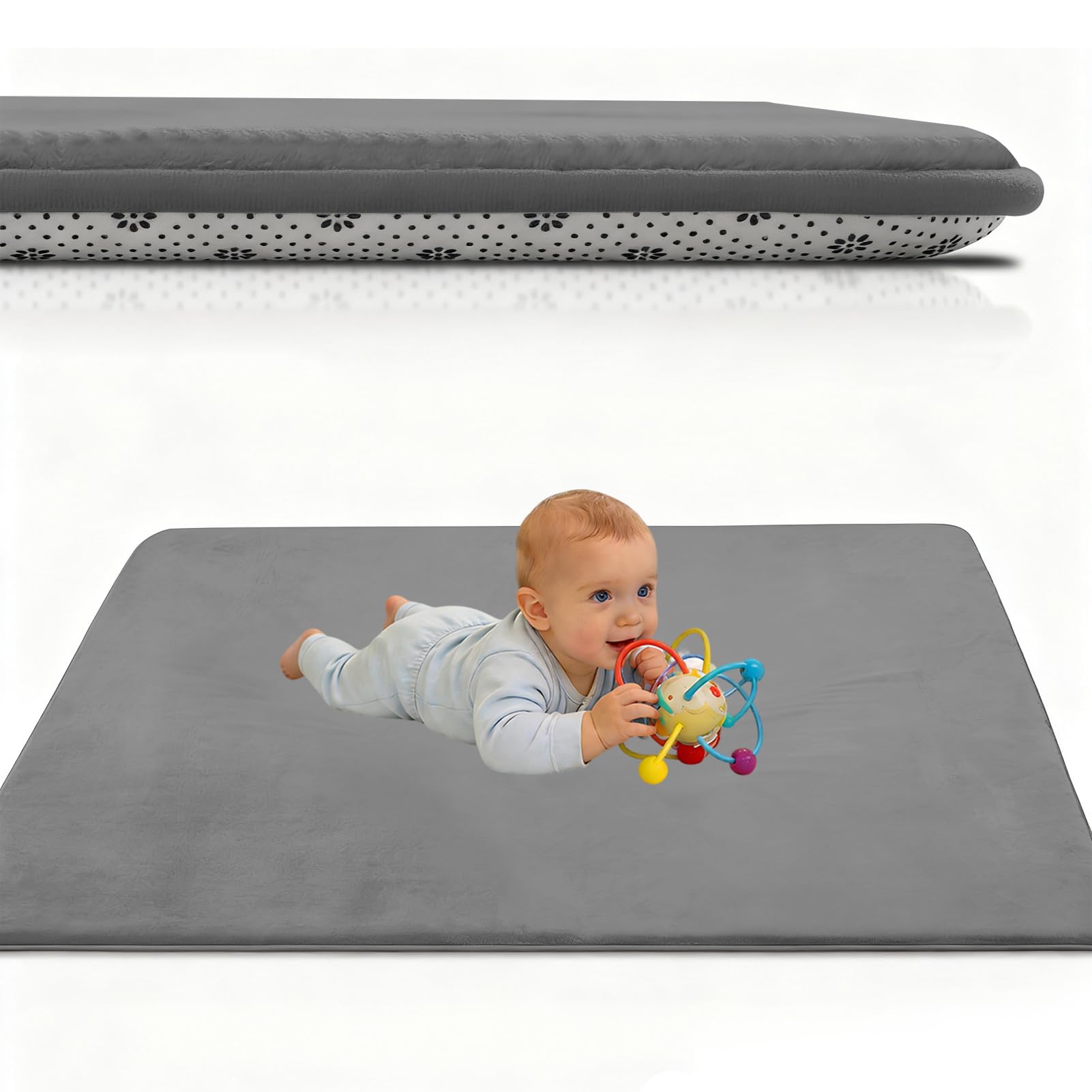 Tappeto Neonato, Tappeto Gioco Bambini Tappetos Bambini in Flanella, Tappetos per Gattonare Neonato Antiscivolo, Adatto per Box e Aree Gioco per Bambino 60 x 100 cm Grigio Scuro