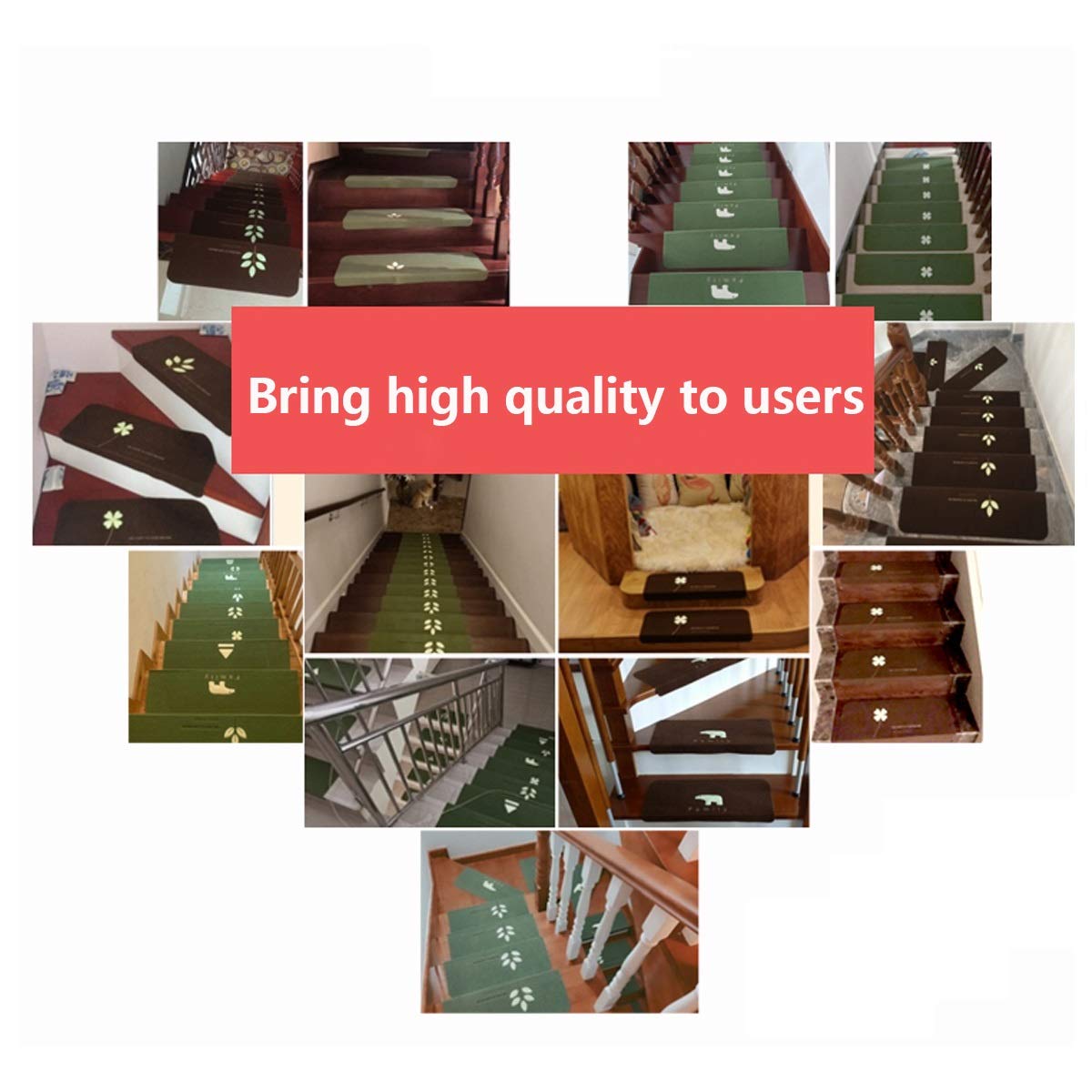 Alfombra de la Escalera, Huella de peldaño Mats Autoadhesivo Huellas de peldaño Rug/esteras de la Alfombra no del resbalón rectángulo (55 x 21,5 cm) (Color : Brown*5)