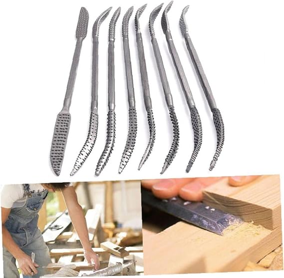 Wood Rasp File Set Riffler Needle Tools Double Ended Hand Carbon Steel Curved Tools for Woodworking Plastic Crafts 8PCS