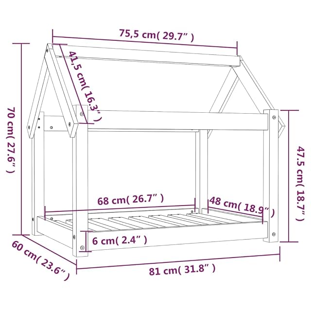 Foto 3 de 7 de vidaXL Cama para Perros Madera Maciza de Pino Gris 81x60x70 cm