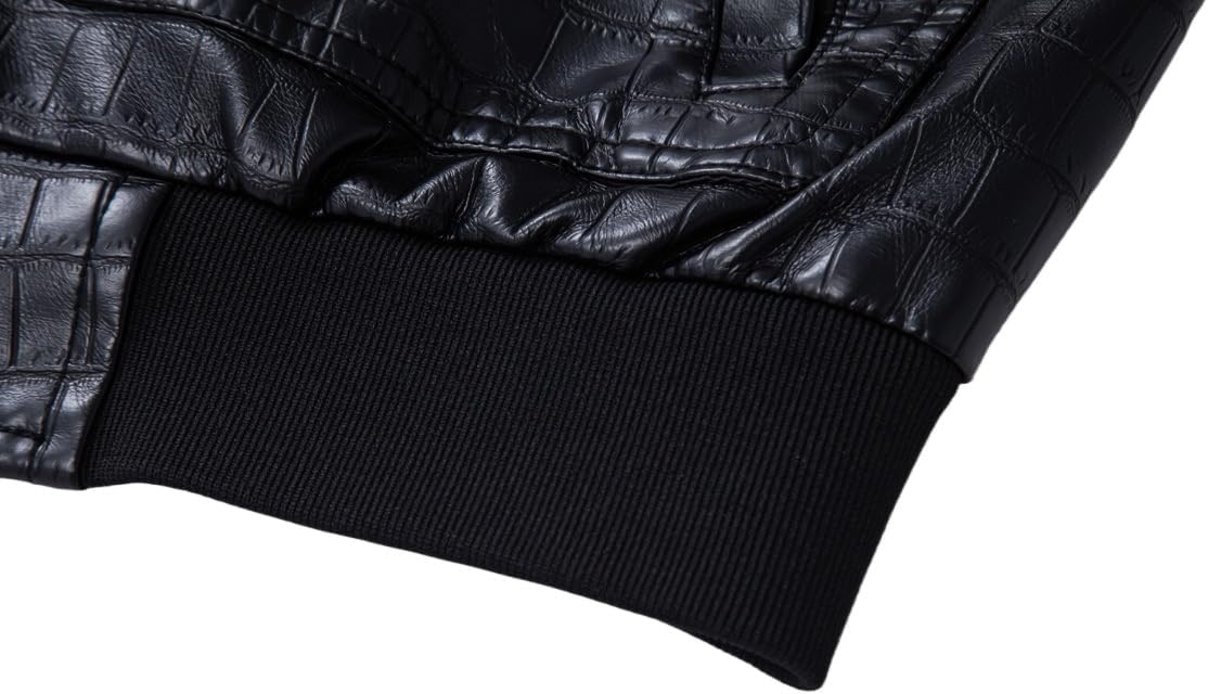 Men's Faux Leather Coat Crocodile Texture Bomber Military Aviation Style Water Resistant Multiple Pockets Casual Wear