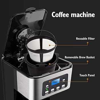 Cafetera, Cafetera De Filtro, Cafetera De Goteo Programable De 1,5 L con Mantener Caliente, Jarra De Vidrio, Filtro Reutilizable, Sistema Antigoteo, Tecnología De Preparación Rápida, 900W4