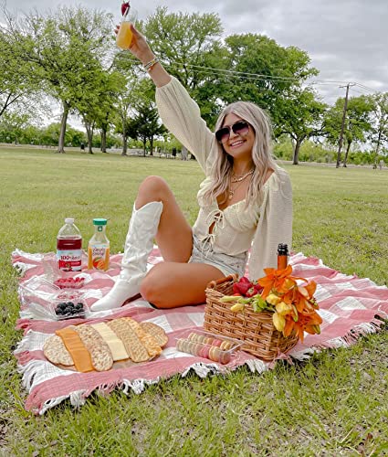 Richealnini Women's Cowgirl Cowboy Western Boots Embroidered Low Stacked Block Chunky Heeled Booties Country Round Toe Vegan Leather Wide Calf Distressed Pull-On Knee High Boots White Size 8 #TOP5