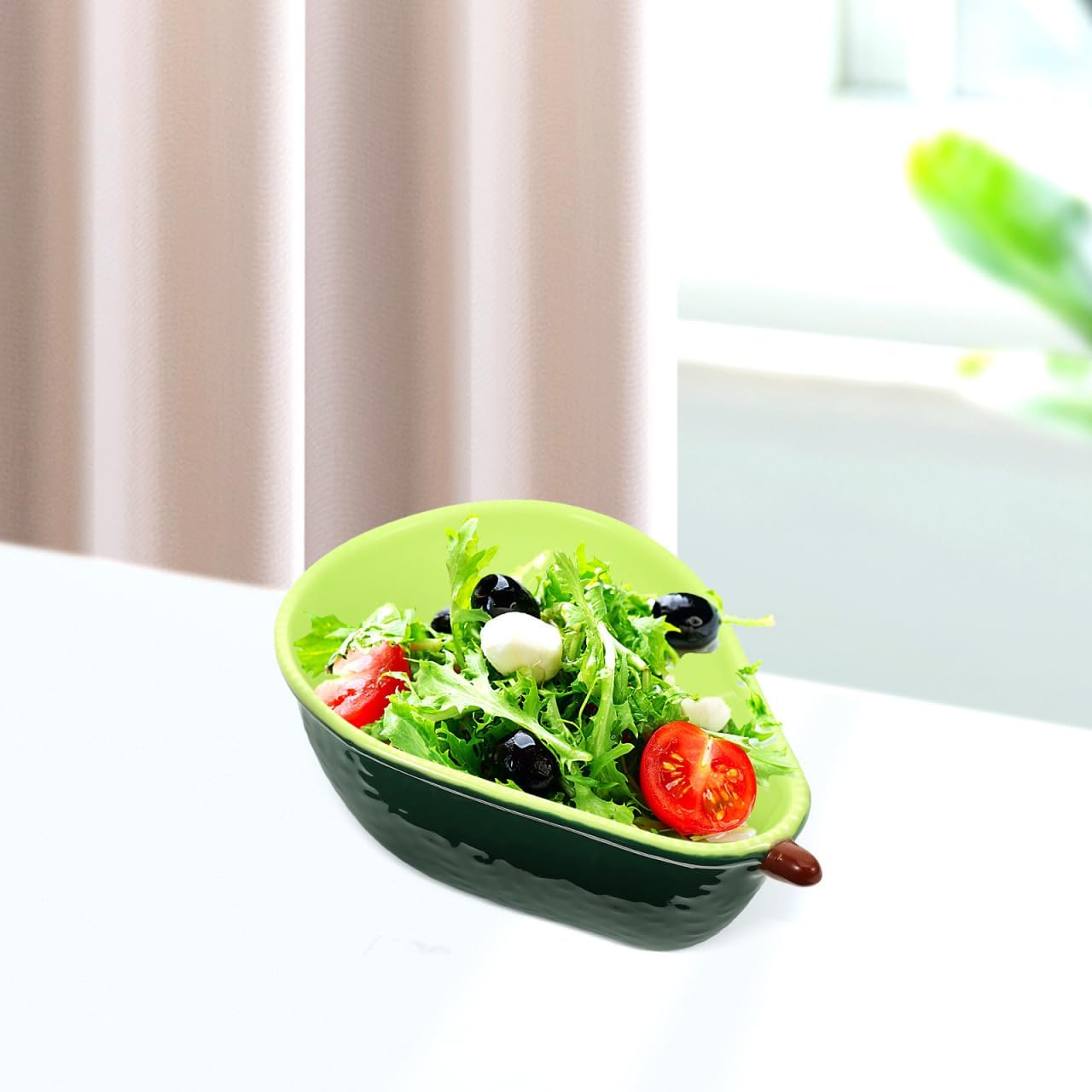 Amosfun Avocado Shaped Ceramic Bowl 7.48X5.11X2.67In Fruit Salad Dessert Serving Dish Lightweight Portable for Parties Family Gatherings and Restaurants