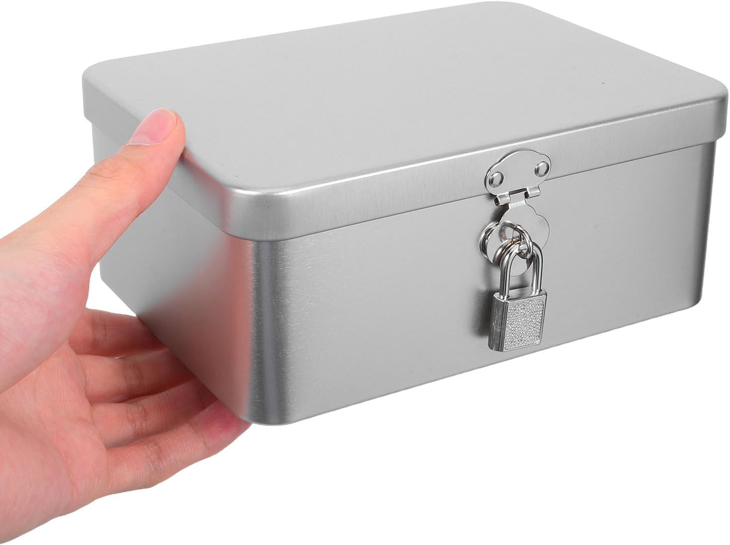 OUNONA 2pcs Rectangular Vintage Tinplate Storage Boxes with Lock and Key, Silver Metal Organizer for Candy, Keys, and Party Favor Canisters, Sturdy and Wear-resistant Storage Solution