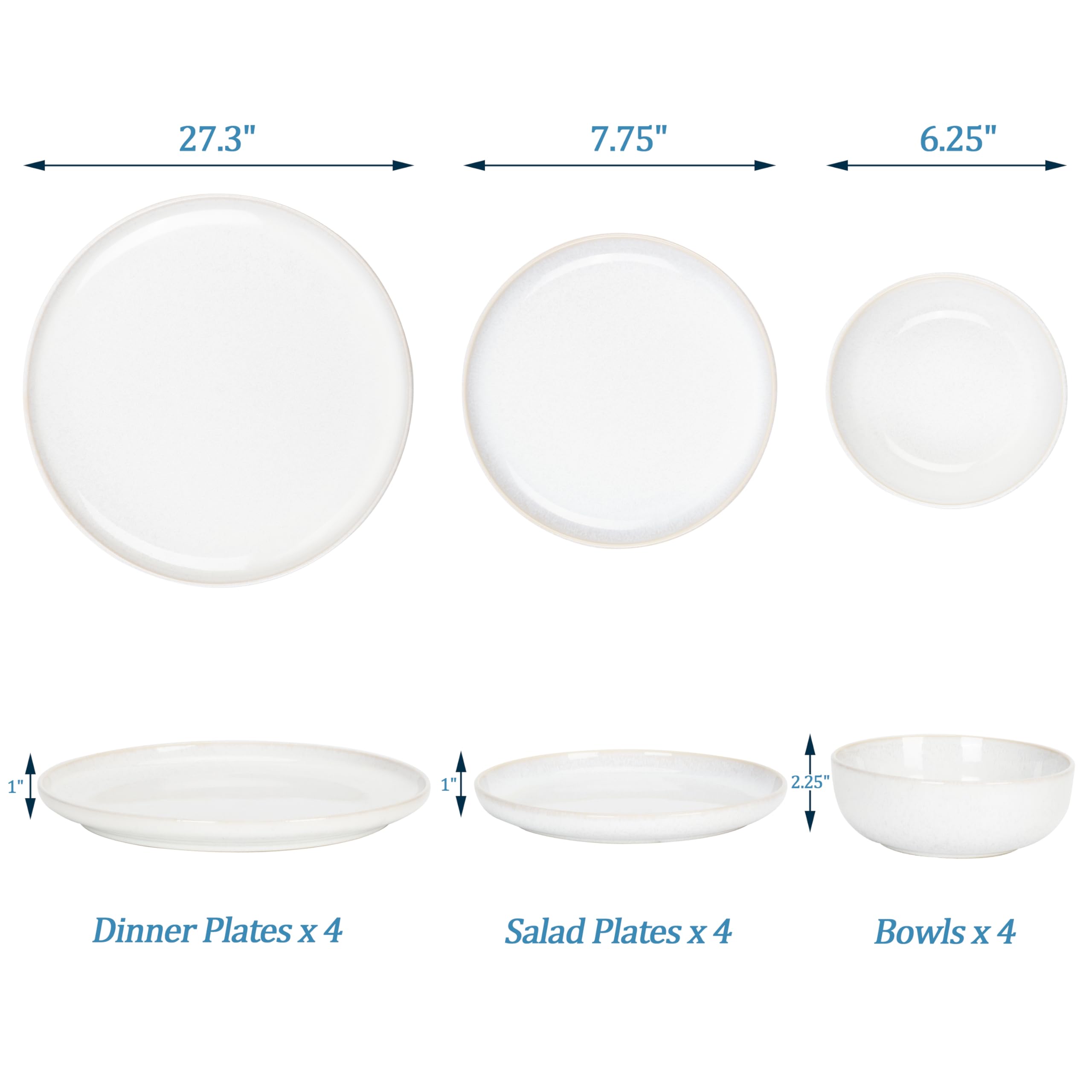 LINKLIFE Plates and Bowls Sets, Ceramic Dinnerware Sets, 12 Pieces Modern Stoneware Dinnerware Set for 4, Reactive Glaze Dinnerware Set for Home Kitchen, Scratch Resistant, Microwave and Dishwasher