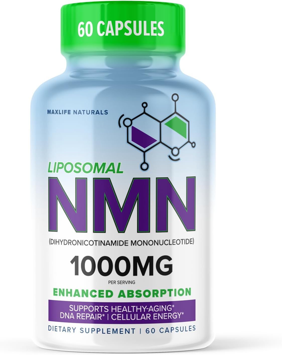 Liposomal NMN 1000mg – Nicotinamide Mononucleotide Supplement – NAD+ Precursor for Cellular Energy, DNA Repair, & Healthy Aging Support – 99% High Purity Shelf Stablized, Made In USA, 120 Capsules